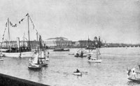 Река Нева у стрелки Васильевского острова в дни праздников (фото 1908 года)
